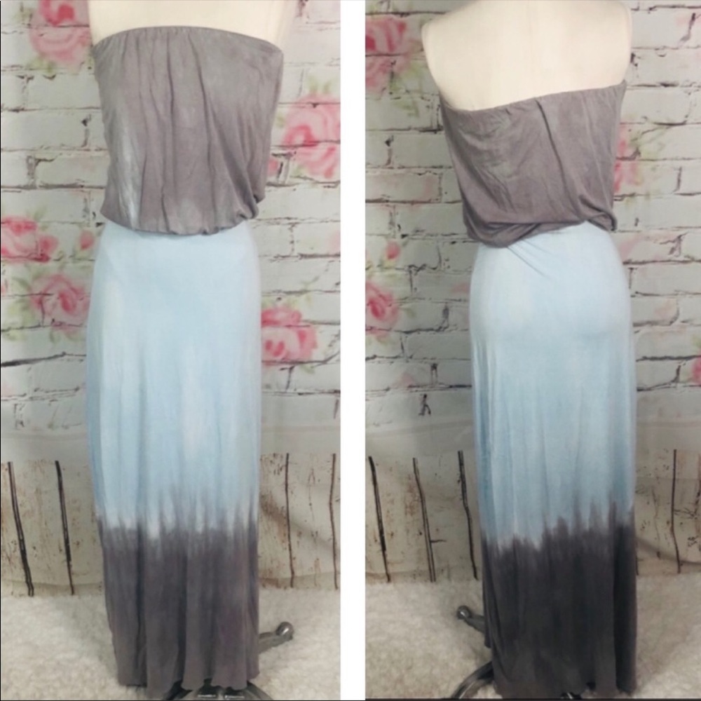 Emotion strapless tie dye maxi dress